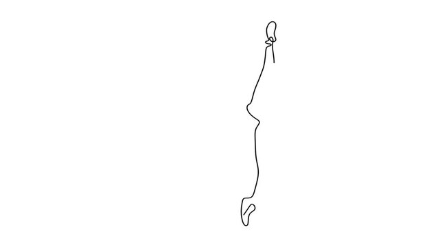 Animated self drawing of continuous line draw of   Ballerina in a Split Pose - Line Art Illustration. Full length one line animation. 4K
