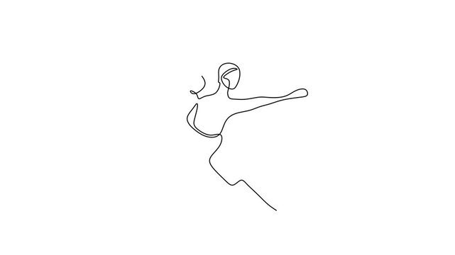 Animated self drawing of continuous line draw of Ballet Dancers in Elegant Pose - Continuous Line Art.     Full length one line animation. 4K
