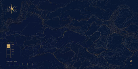 Abstract topographic map elevation lines with compass topographic navigation geography cartography elevation topography abstract background technical orientation direction geometry © MOHAMAD