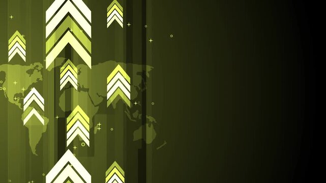 Abstract business background with upward arrows over a world map showing growth progress animation