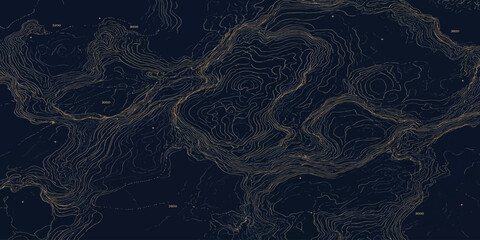 Abstract topographic map contour lines on dark blue background with topography abstract geography elevation cartography navigation geometric background technical landscape orientation © MOHAMAD