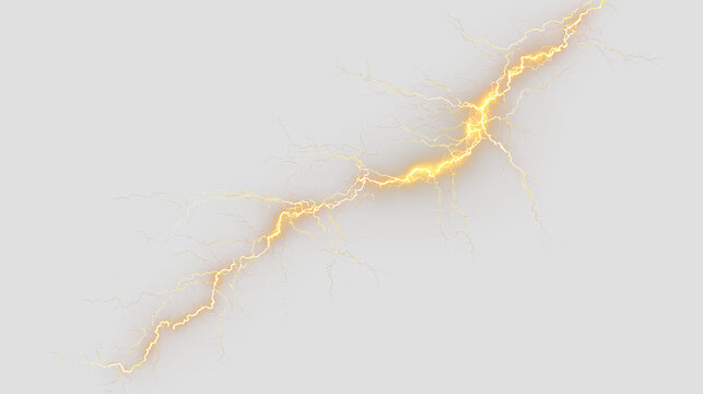 Bright yellow lightning bolt on transparent background for design or educational use