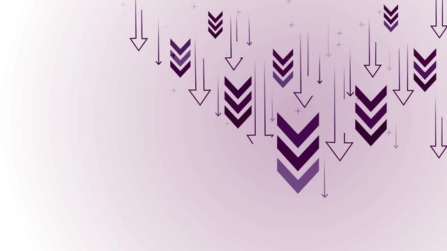 Background with many downward arrows and chevrons symbolizing decline falling sales recession animation
