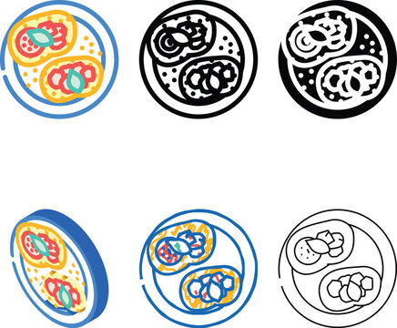 multistyle bruschetta appetizer italian cuisine color icon vector. bruschetta appetizer italian cuisine sign. isolated symbol illustration