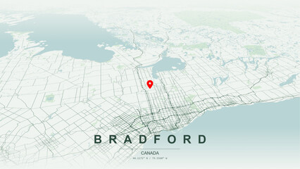 Modern minimalist vector map of Bradford, Ontario. High-quality scalable illustration of Bradford West Gwillimbury geographic boundaries, Holland River waterways for posters design. © AliRza