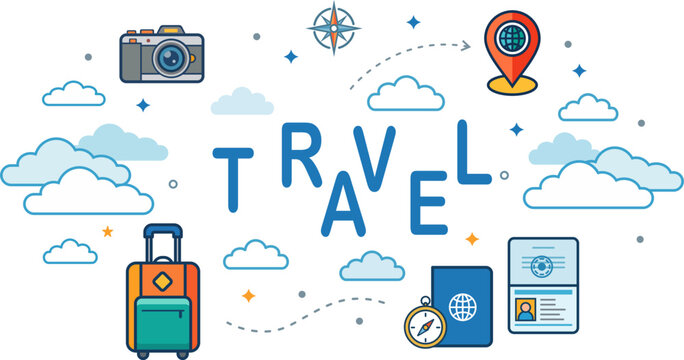 Vector Illustration of Travel Background with Tourism Elements 