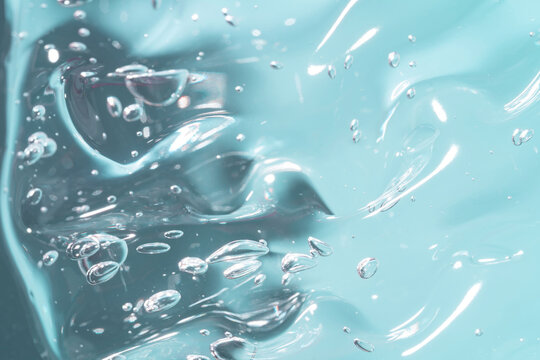 Blue Cosmetic Gel Liquid Texture with Oxygen Bubbles Commercial Photography