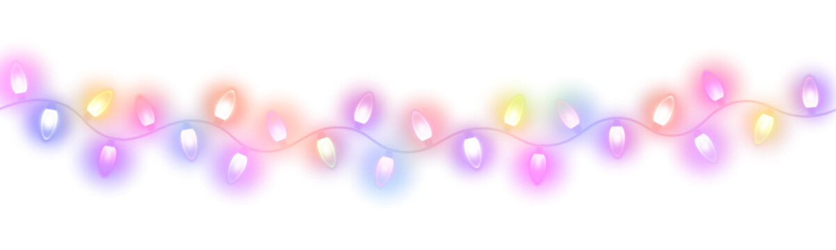 Festive garland with glowing lamps and shiny decorative elements.