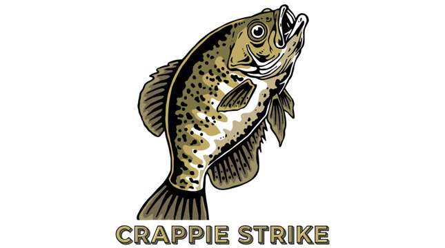 Crappie strike fishing design. Vintage fish illustration. Outdoor adventure t shirt artwork.