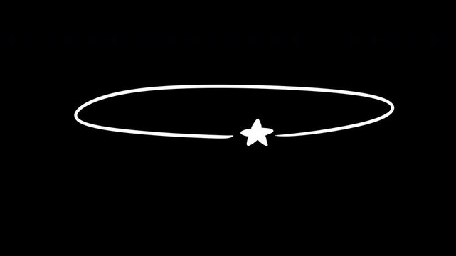 Minimalist 2D animation of different spinning white line loop with star, representing dizziness, vertigo, concussion or confusion, isolated on black background. Set overlay motion elements.