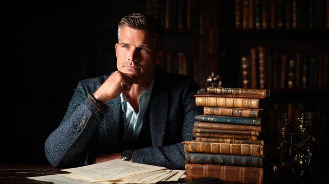 Man reading in library study room