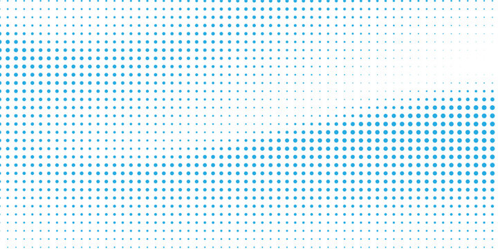 Bright blue sky halftone background. Fading retro comic gradient pattern. Pixelated dotted cloud texture