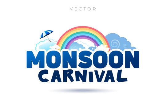 Monsoon Carnival logo with a rainy cloud background.