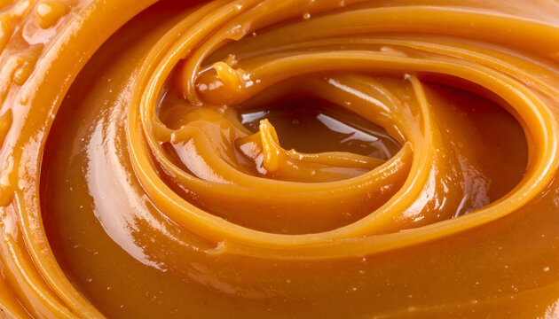 Caramel texture macro with glossy surface rich sweetness abstract dessert background detail scene
