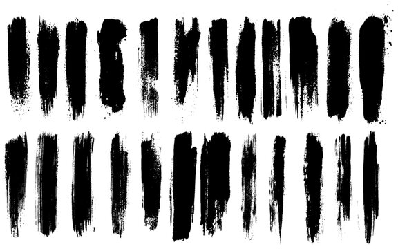 Hand Painted Dry Brush Strokes Set. High Resolution Black Brush Stroke Texture Set