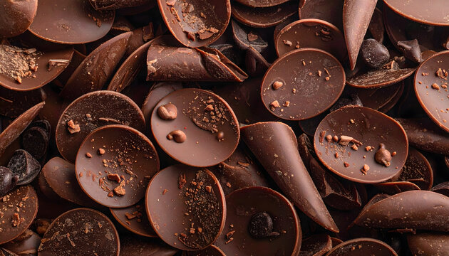 Chocolate chips pattern with rich cocoa texture ideal for baking dessert and sweet food background