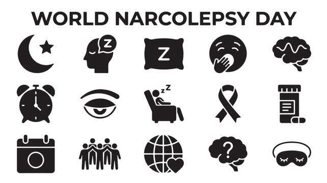 World Narcolepsy Day, narcolepsy awareness icons, sleep disorder symbols, vector graphics