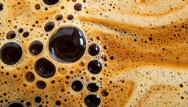 Coffee foam macro texture with rich crema detail perfect for cafe beverage and gourmet drink concepts