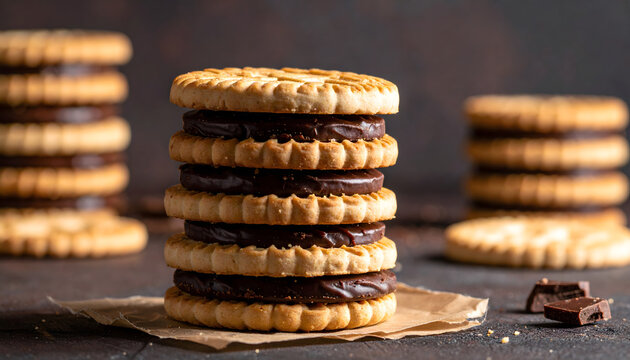 Stack of homemade cookies with crisp texture delicious sweet dessert perfect for snack and bakery menus
