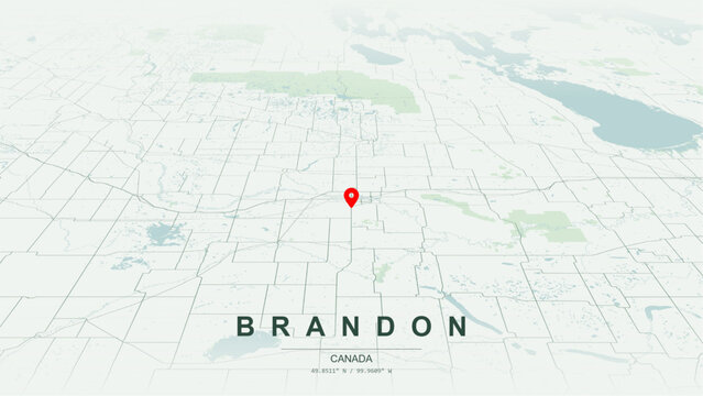 Modern minimalist vector map of Brandon, Manitoba. High-quality scalable illustration of Brandon geographic boundaries, Assiniboine River valley topography for posters design.