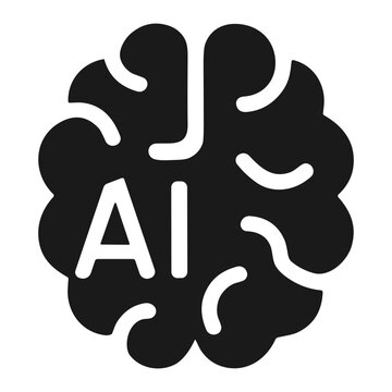 Black stylized brain icon with bold AI letters centered inside, high-contrast monochrome design representing artificial intelligence, neural network and technology emblem