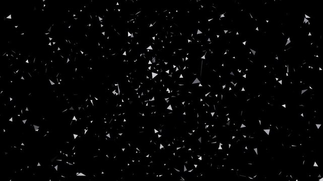 Floating silver geometric particles abstract background, dynamic 3 d triangle shapes motion overlay for digital