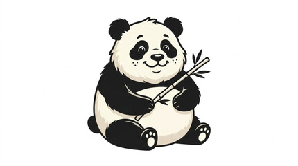 Cute cartoon panda sitting and holding a bamboo stick vector illustration © Lapak orang bejo