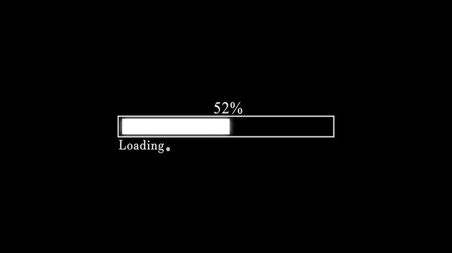White glowing loading bar on black background. Fast and smooth loading icon animation.