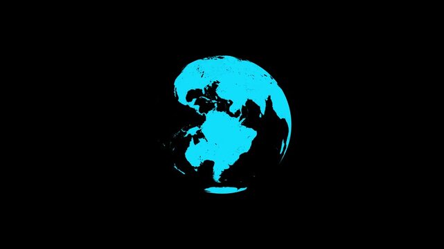 Stylized Earth Globe Rotating On A Black Background Depicting Continents And Oceans In Blue