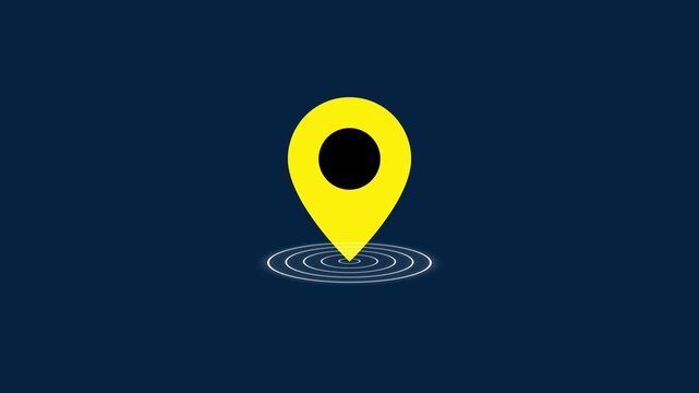 Animated map location icon with radio wave and locator pin point symbol.