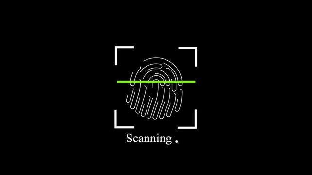 Fingerprint scanning icon animation with Touch ID, futuristic digital processing, and security concept.