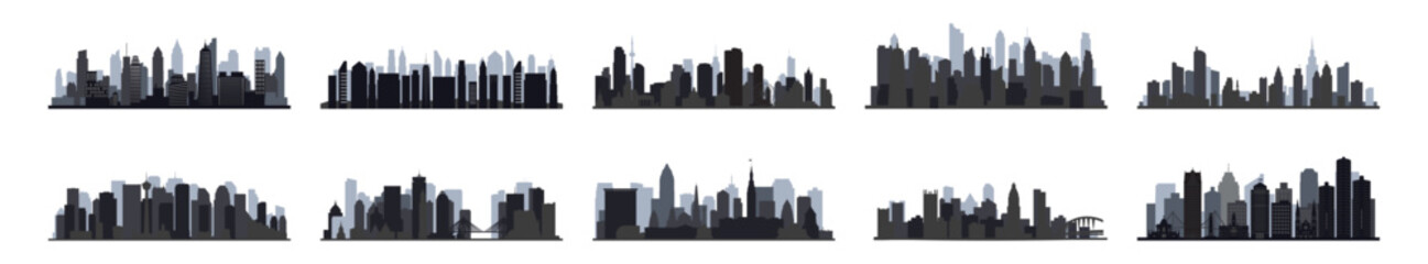 Obraz premium Collection of city skyline silhouettes.