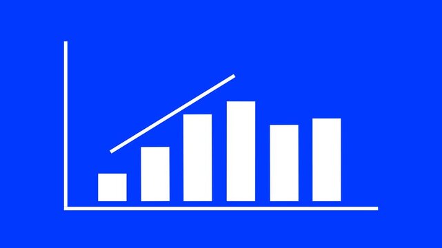 Motion animation footage displays a growth statistical curve with increasing column lengths and upward arrows. Business Infographic Animation displays a rising bar graph
