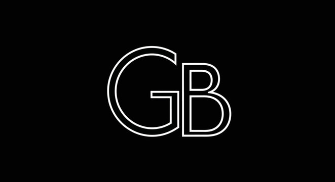Modern GB letters outline monogram logo on black.