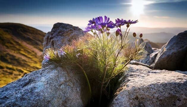 Wildflower Growing From Stone Crevice