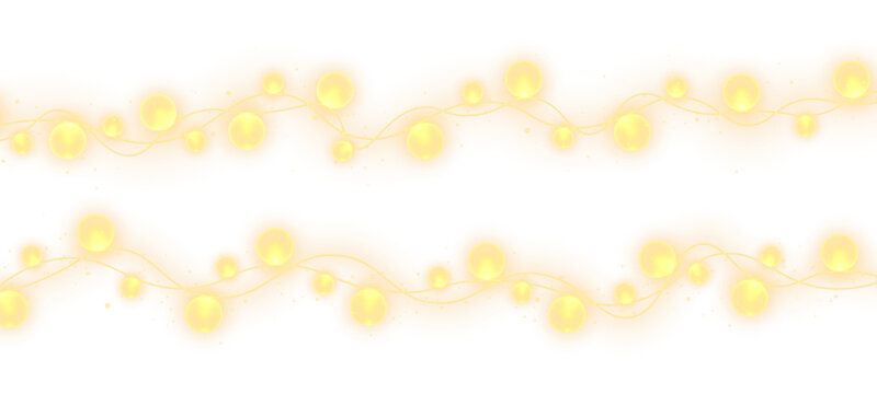 Golden Christmas lights with bright particles and festive electric effect.
