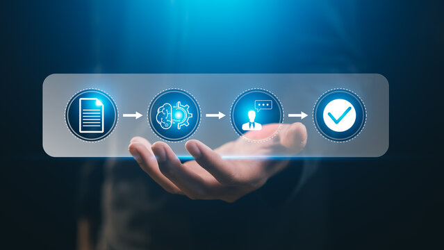 Human in the Loop AI Workflow with Review and Approval Process. Concept of responsible AI, corporate approval flow, compliance review, human oversight, and enterprise governance