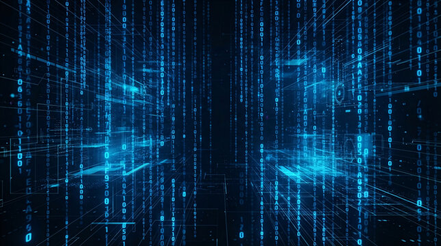 Blue digital binary code matrix cyberspace technology background wallpaper