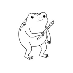 Obraz premium Black and White, Outline Hand drawn of , Retro Whimsical Frogs theme clip art, Perfect for DIY, and Coloring book.