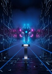 Fototapeta premium Cybernetic Sentinel's Luminescent Throne