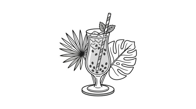 Elegant Tropical Cocktail with Mint Leaf Starfruit and Glass on White with high quality professional line art symbols for modern creative design and digital branding projects