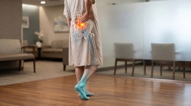 Numbness in the Foot Caused by Lumbar Nerve Compression with Transparent Spine Anatomy Overlay
