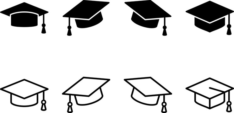 Graduation caps and mortarboards in various