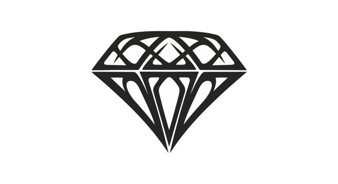 Black tribal diamond icon featuring intricate line work and geometric patterns in a classic gemstone silhouette isolated on a white background for logo design or branding.