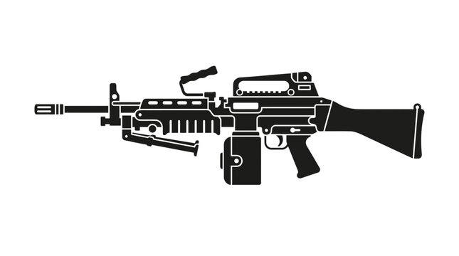 Machine Gun Icon Vector - Military Weapon Silhouette