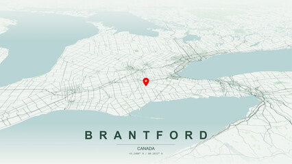 Modern minimalist vector map of Brantford, Ontario. High-quality scalable illustration of Brantford geographic boundaries, Grand River shoreline networks for posters design. © AliRza