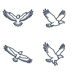 Obraz premium Four Eagle Illustrations in Flight Line Art Style.