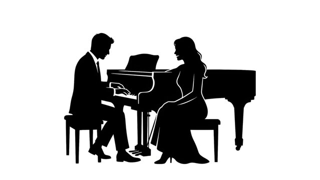 Siluet Pria Bermain Piano dan Wanita Bernyanyi Elegan