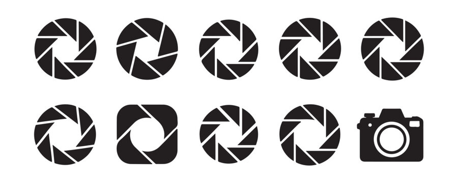 Camera lens aperture icons diaphragm blades for photography and camera settings isolated on transparent background vector art.