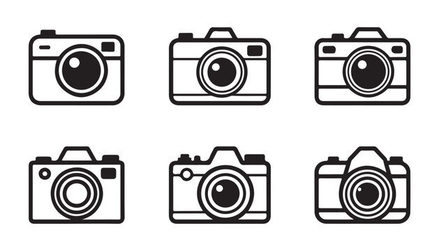 Collection of retro and modern camera icons for photography and imaging isolated on transparent background vector illustrations.